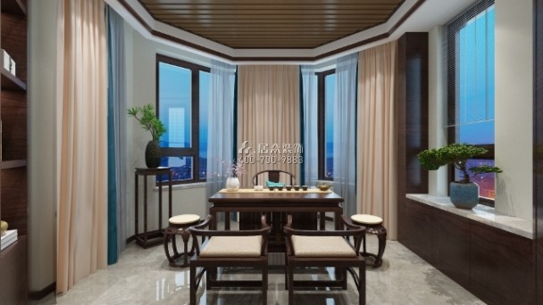 三一翡翠灣240平方米中式風格平層戶型茶室裝修效果圖