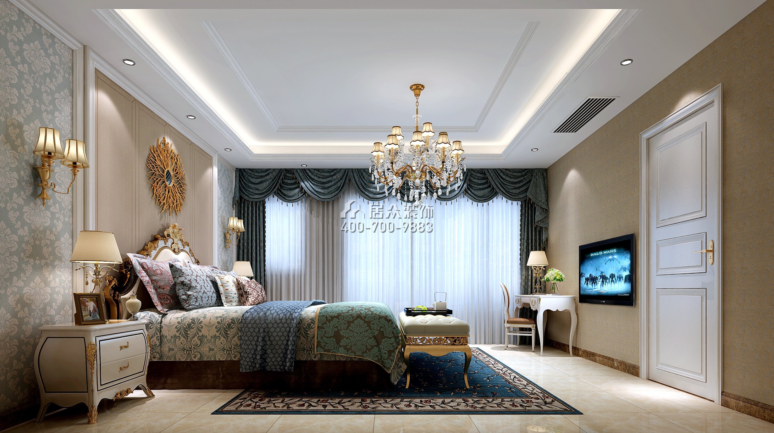 东部现代城350平方米欧式风格别墅户型卧室装修效果图