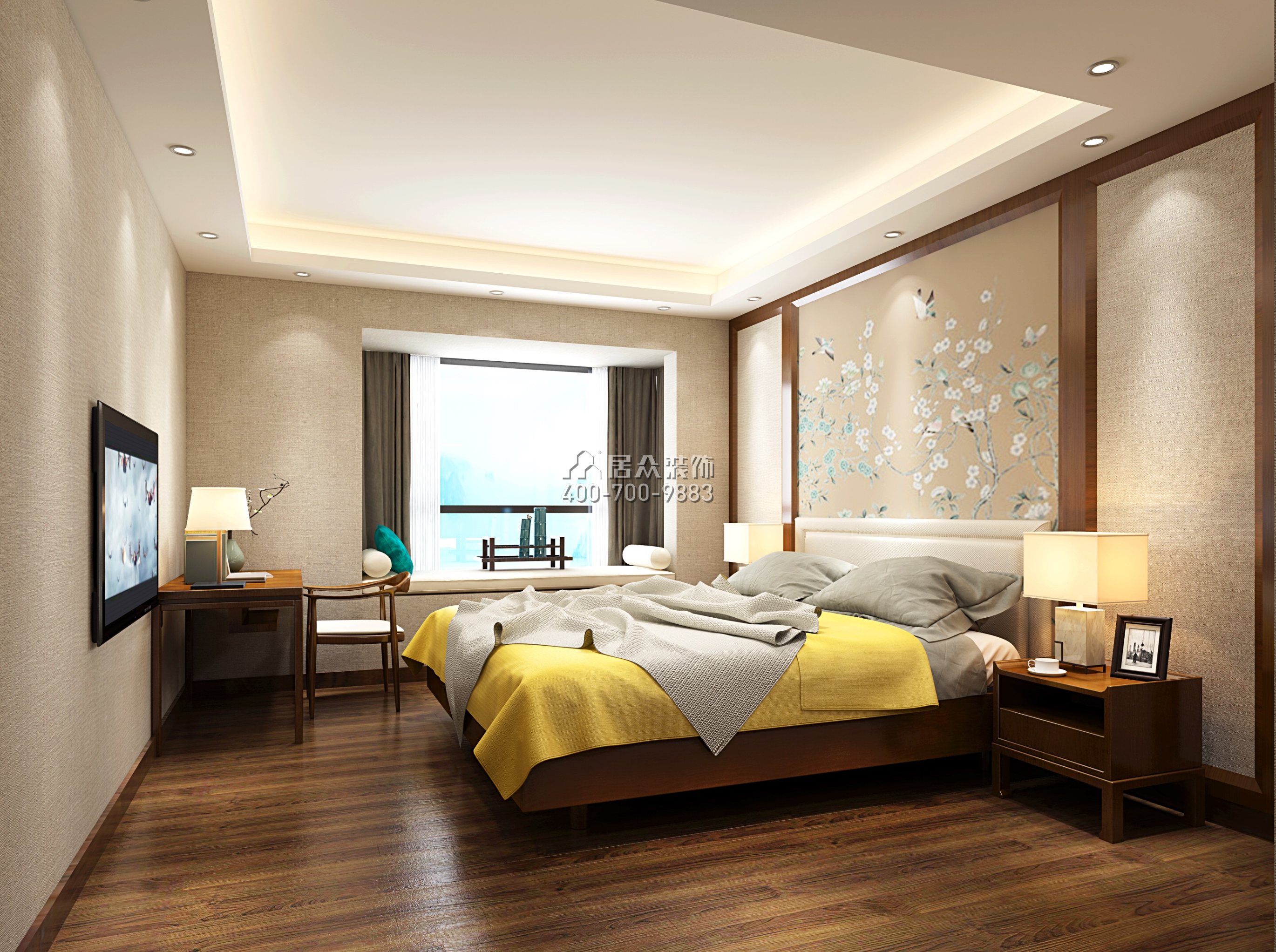 朝南凯旋汇223平方米中式风格平层户型卧室装修效果图