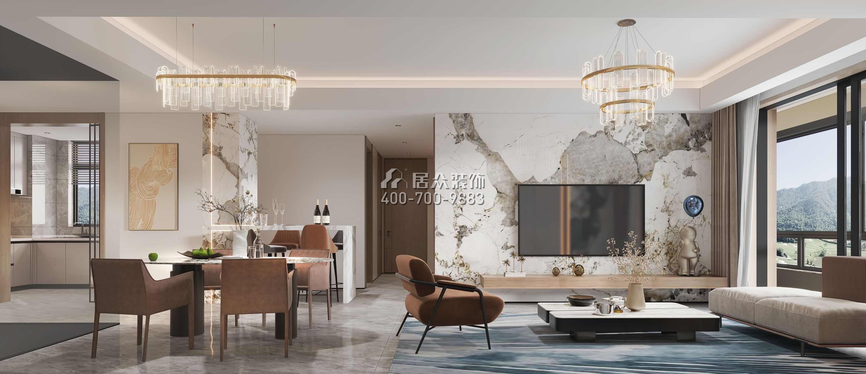 翠湖香山百合苑116平方米现代简约风格平层户型客餐厅一体装修效果图
