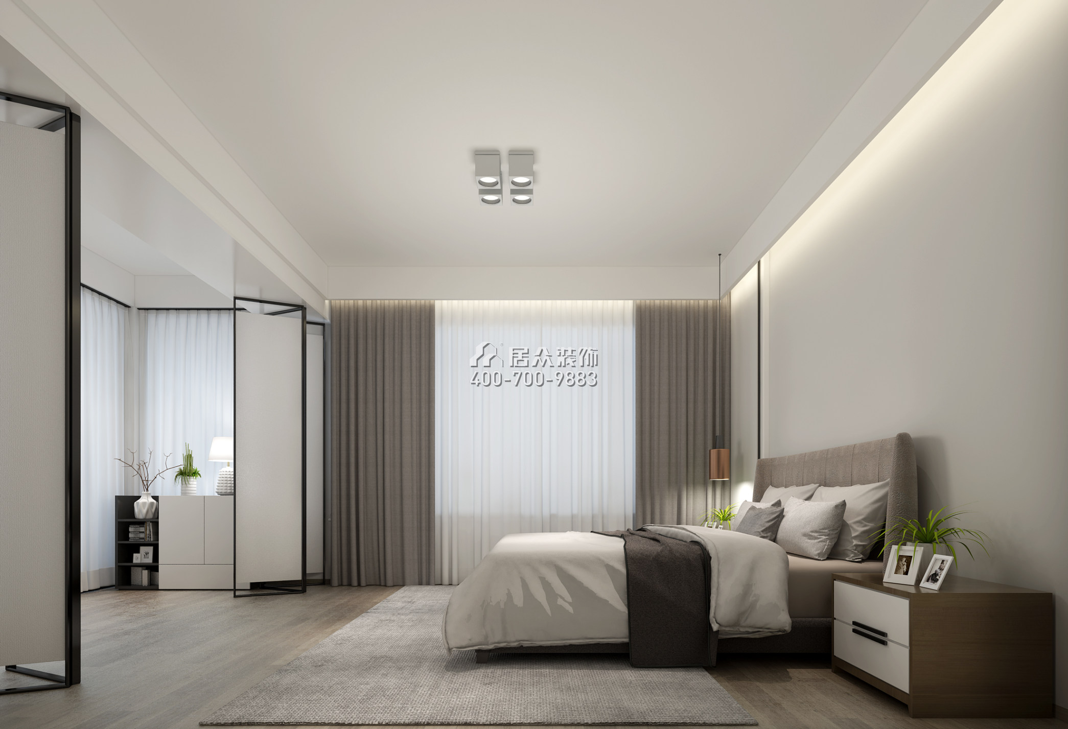 华发山庄191平方米现代简约风格平层户型卧室装修效果图