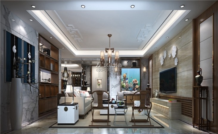 纯水岸十五期286平方米中式风格平层户型客厅装修效果图