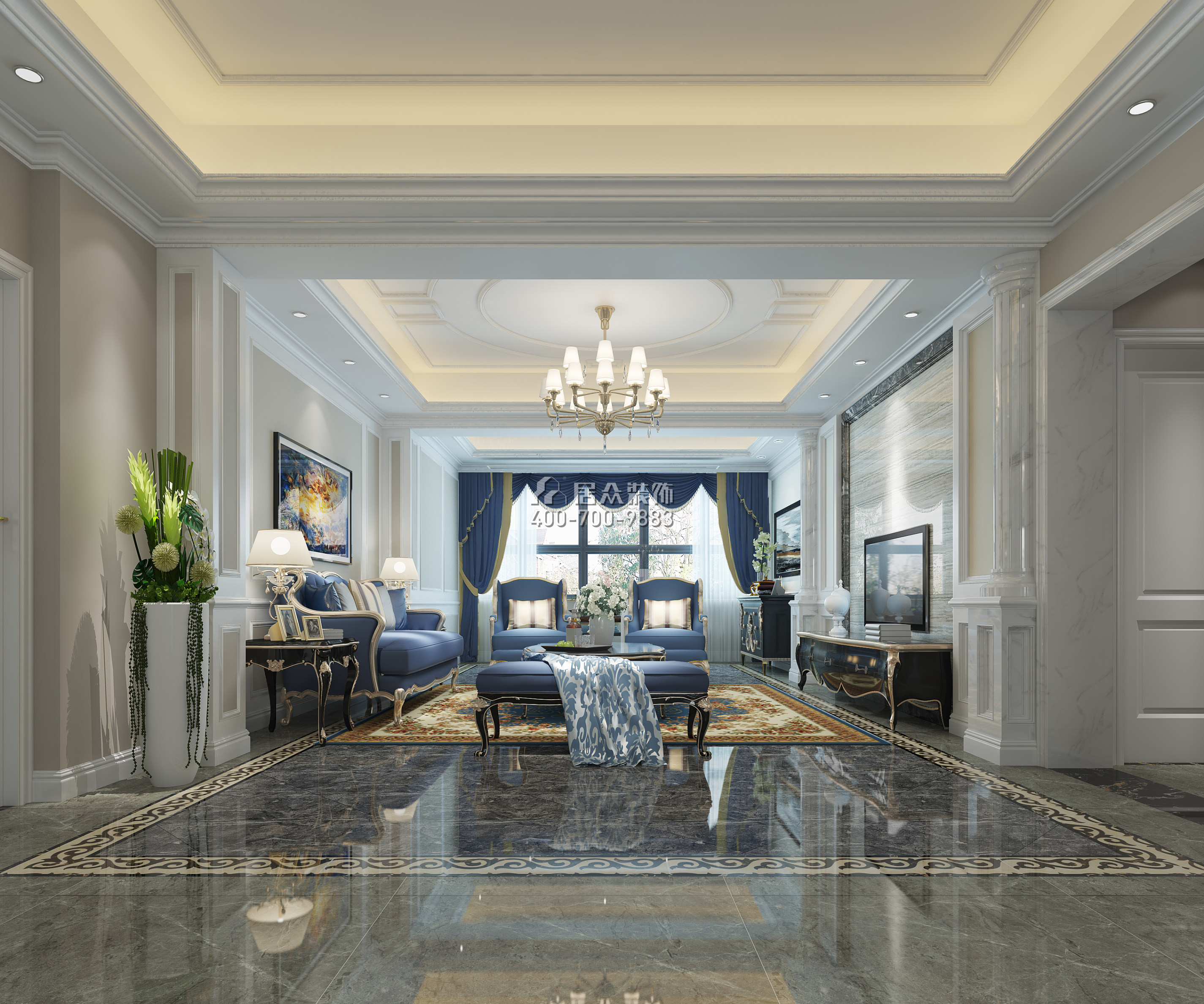蘭江山第一期190平方米歐式風格平層戶型客廳裝修效果圖