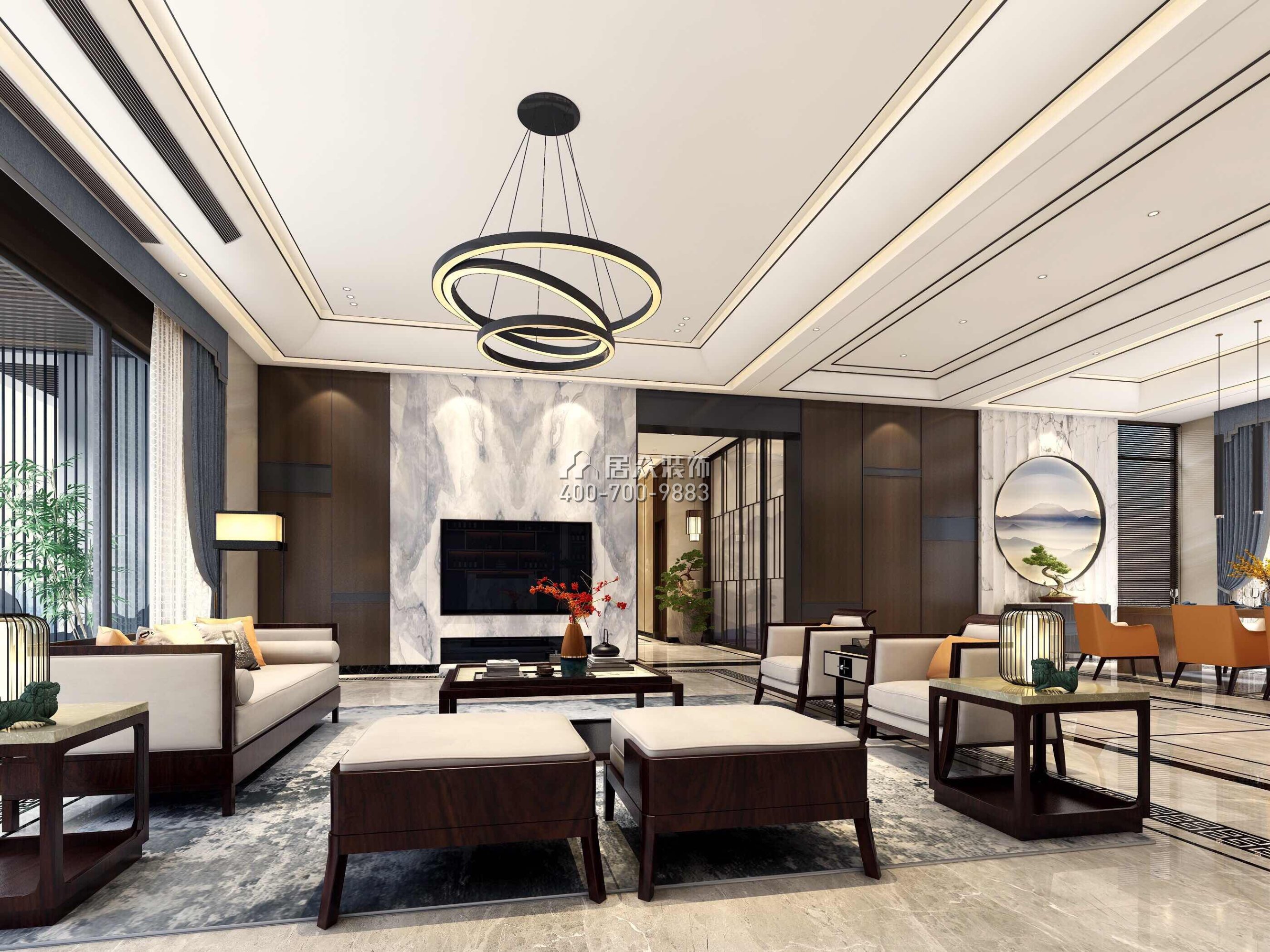 帝庭园300平方米中式风格平层户型客厅装修效果图