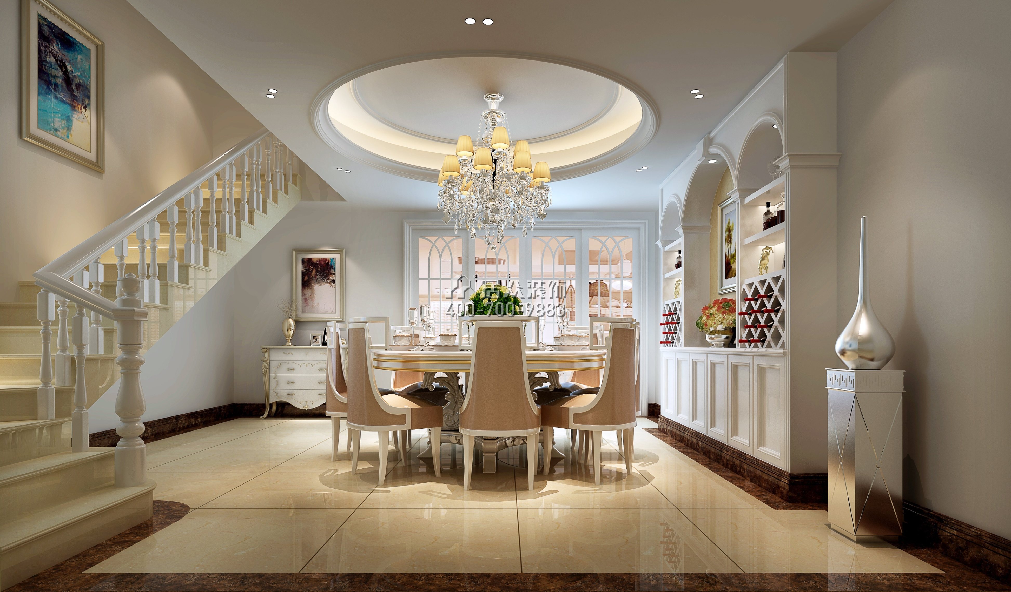 皇庭波西塔诺400平方米欧式风格别墅户型餐厅装修效果图