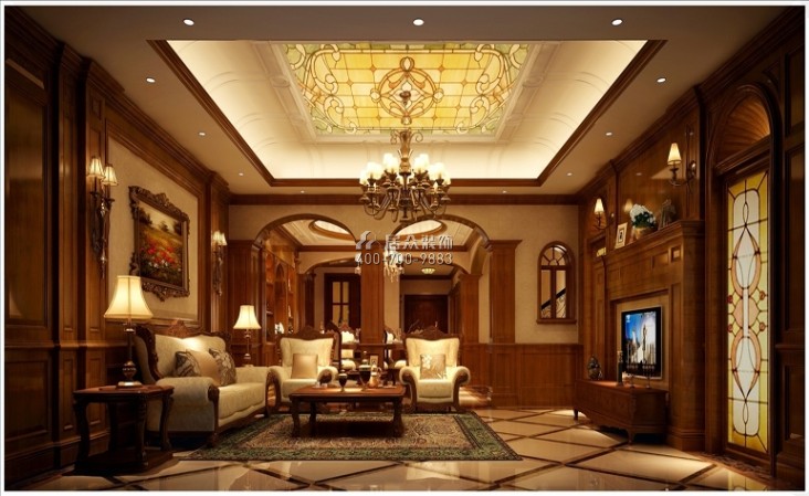 美的君兰江山350平方米美式风格复式户型客厅装修效果图