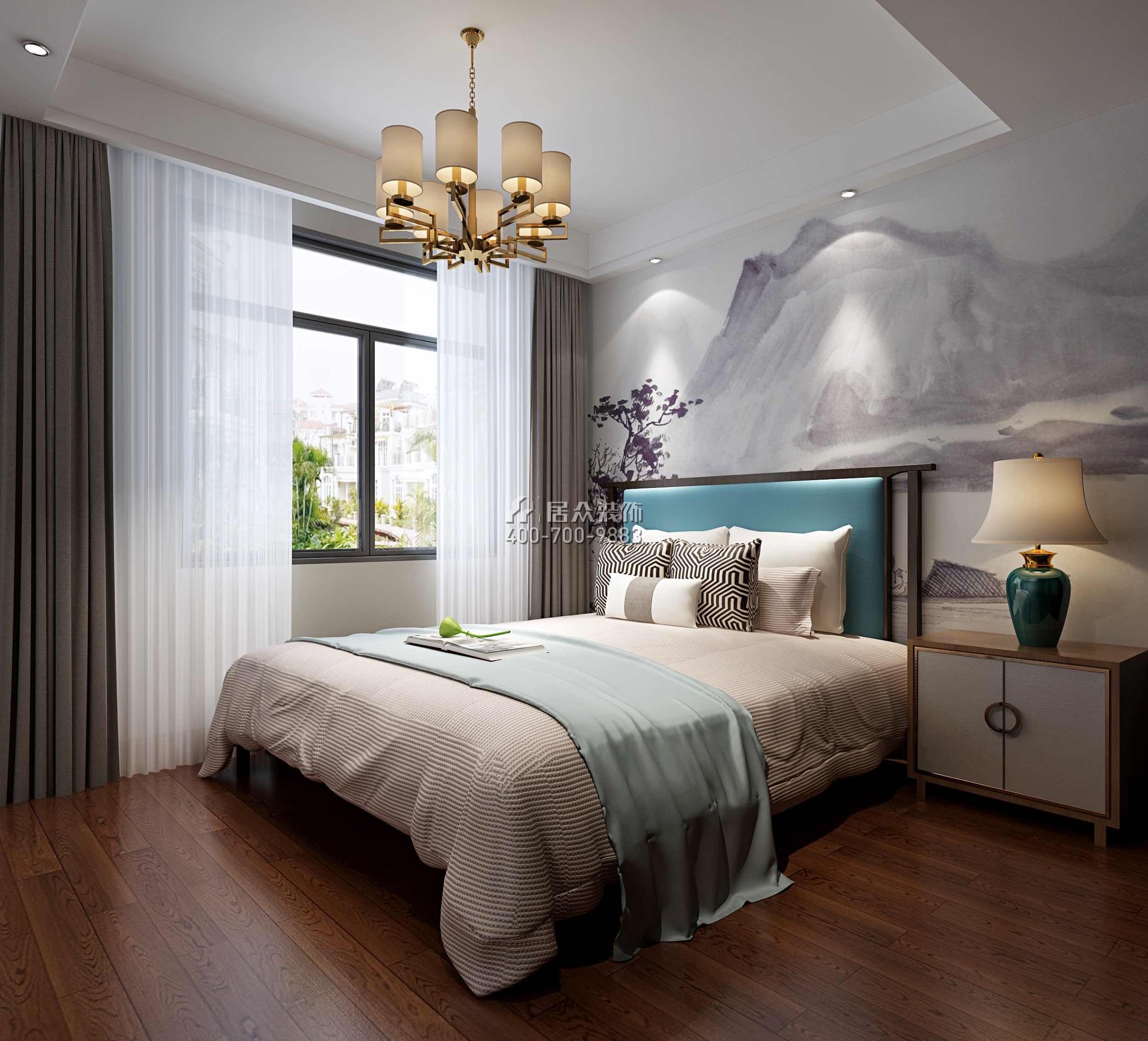 百合山庄90平方米中式风格平层户型卧室装修效果图