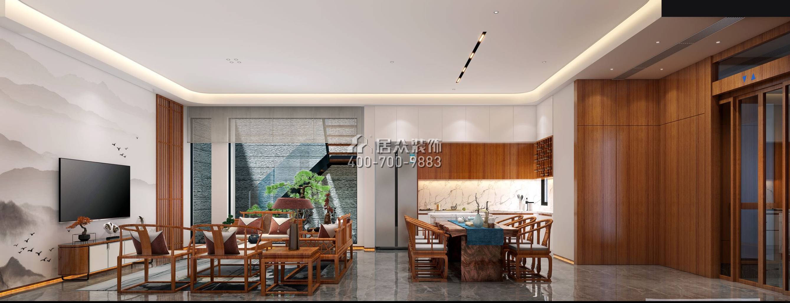 翠湖香山别苑285平方米中式风格复式户型客厅装修效果图