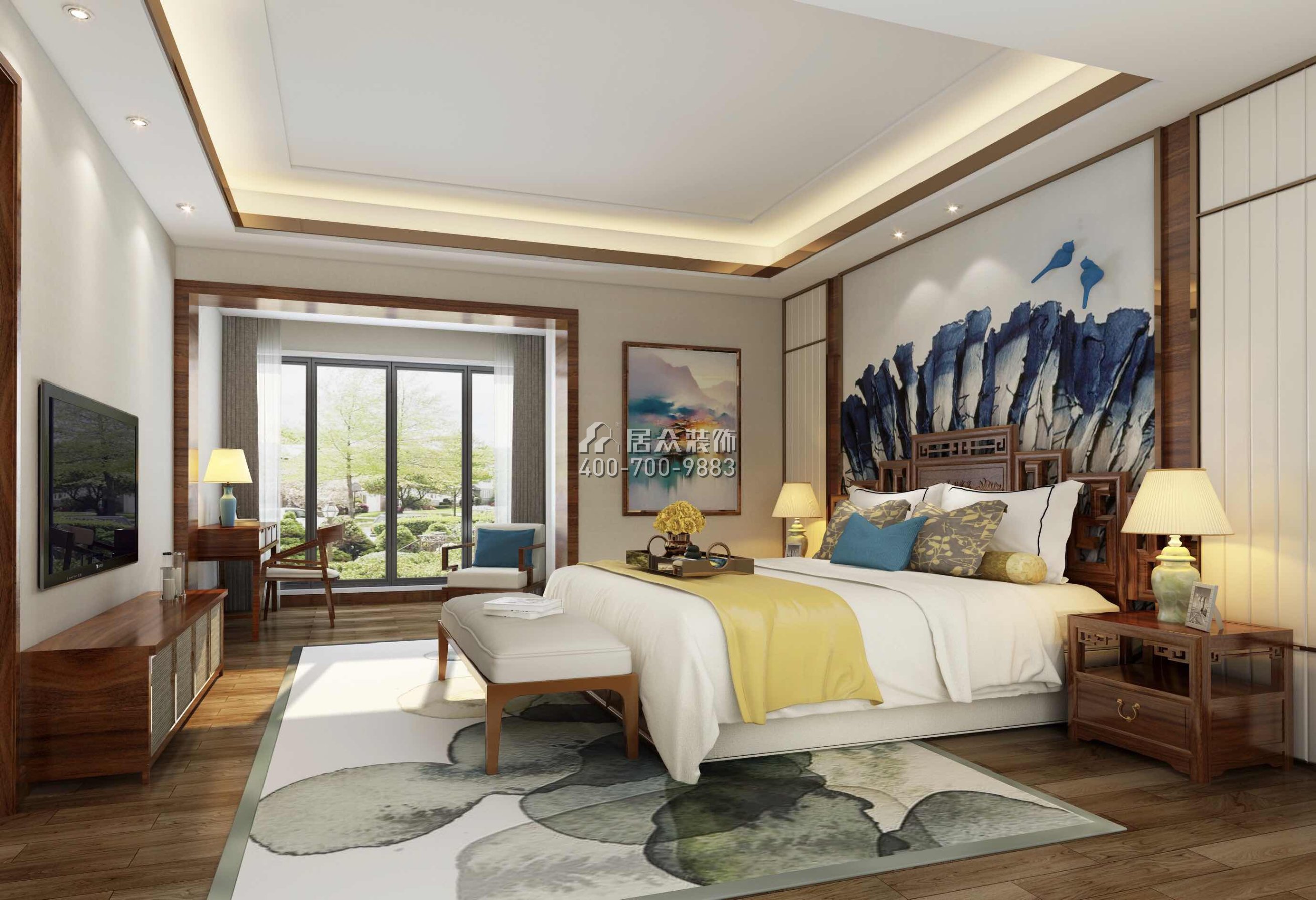 天骄华庭140平方米中式风格平层户型卧室装修效果图