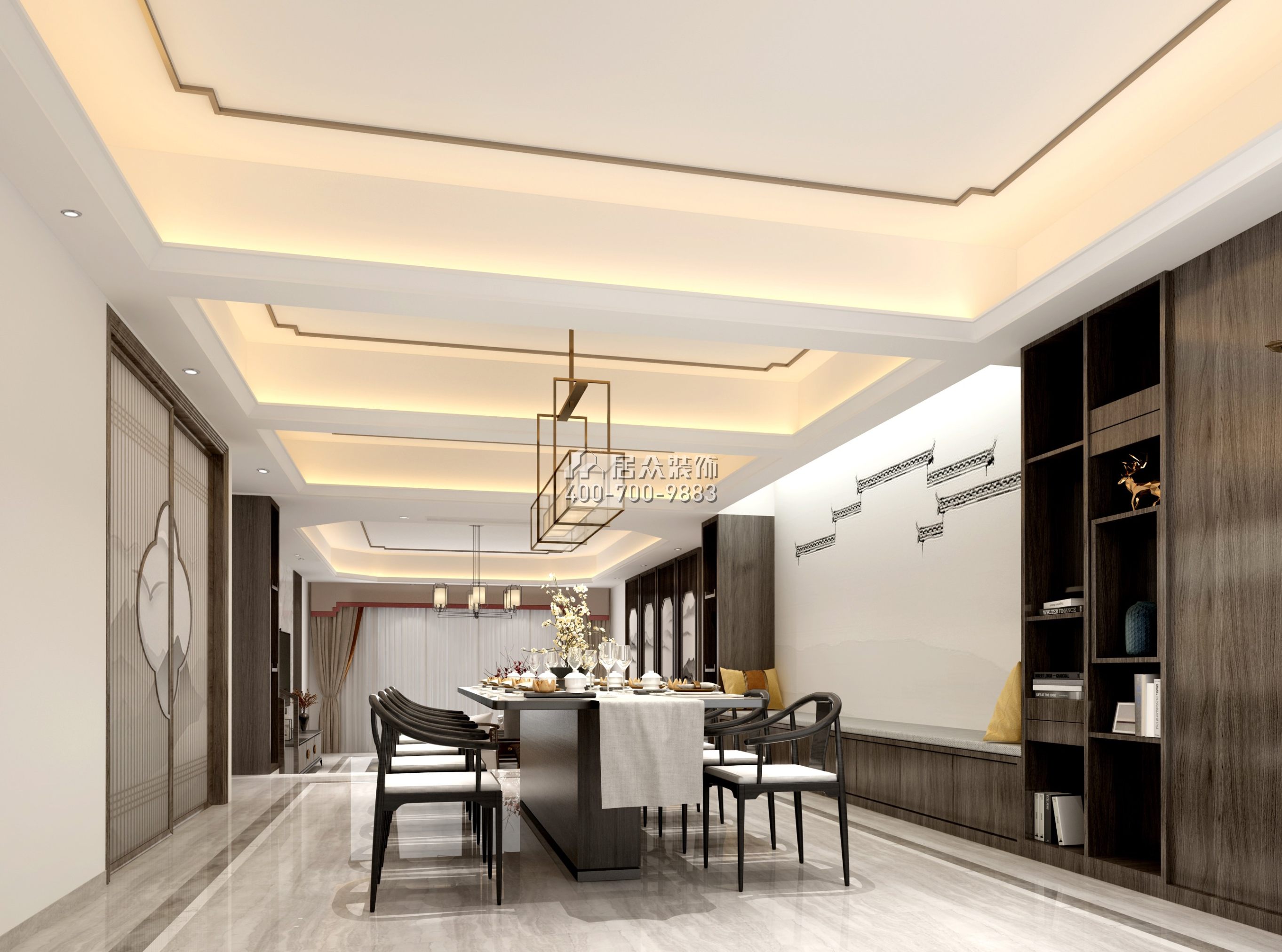 万科棠樾600平方米中式风格别墅户型餐厅装修效果图