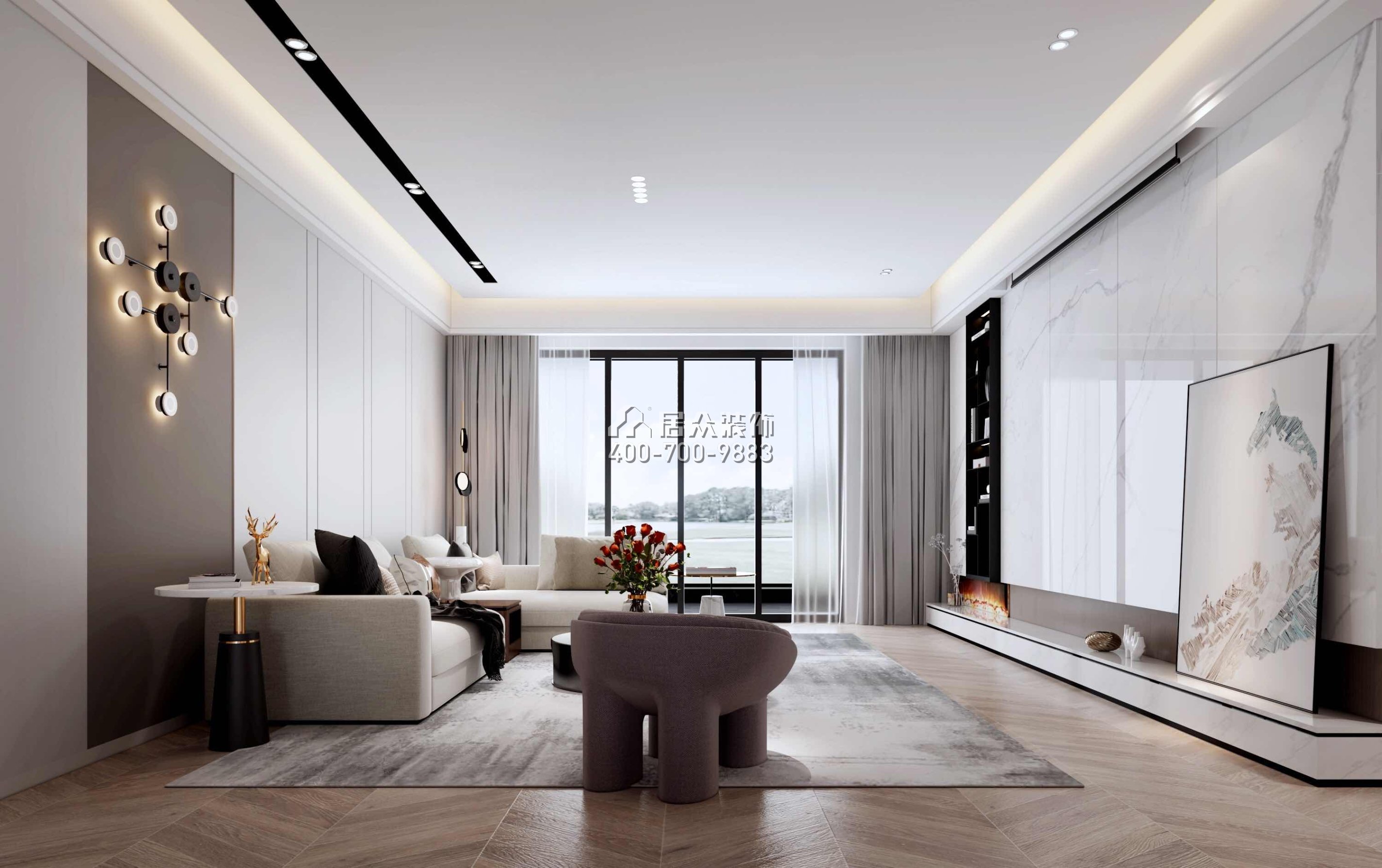 锦绣山河268平方米现代简约风格平层户型客厅装修效果图