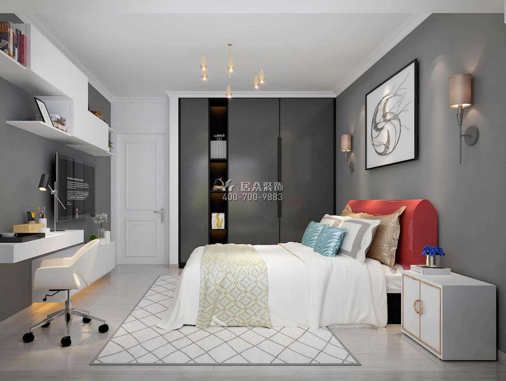 星河丹堤360平方米现代简约风格复式户型卧室装修效果图