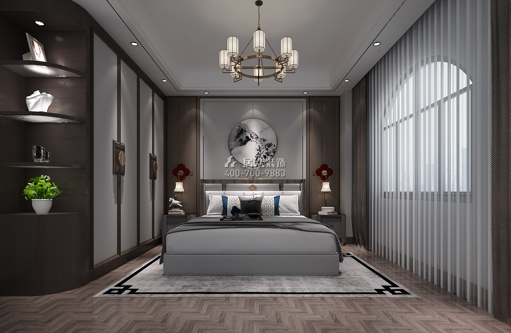 富豪山庄145平方米中式风格平层户型卧室装修效果图
