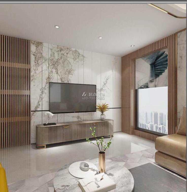 壹方中心200平方米現代簡約風格復式戶型客廳裝修效果圖