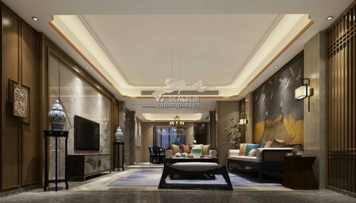 中建江山壹號280平方米中式風格平層戶型客廳裝修效果圖