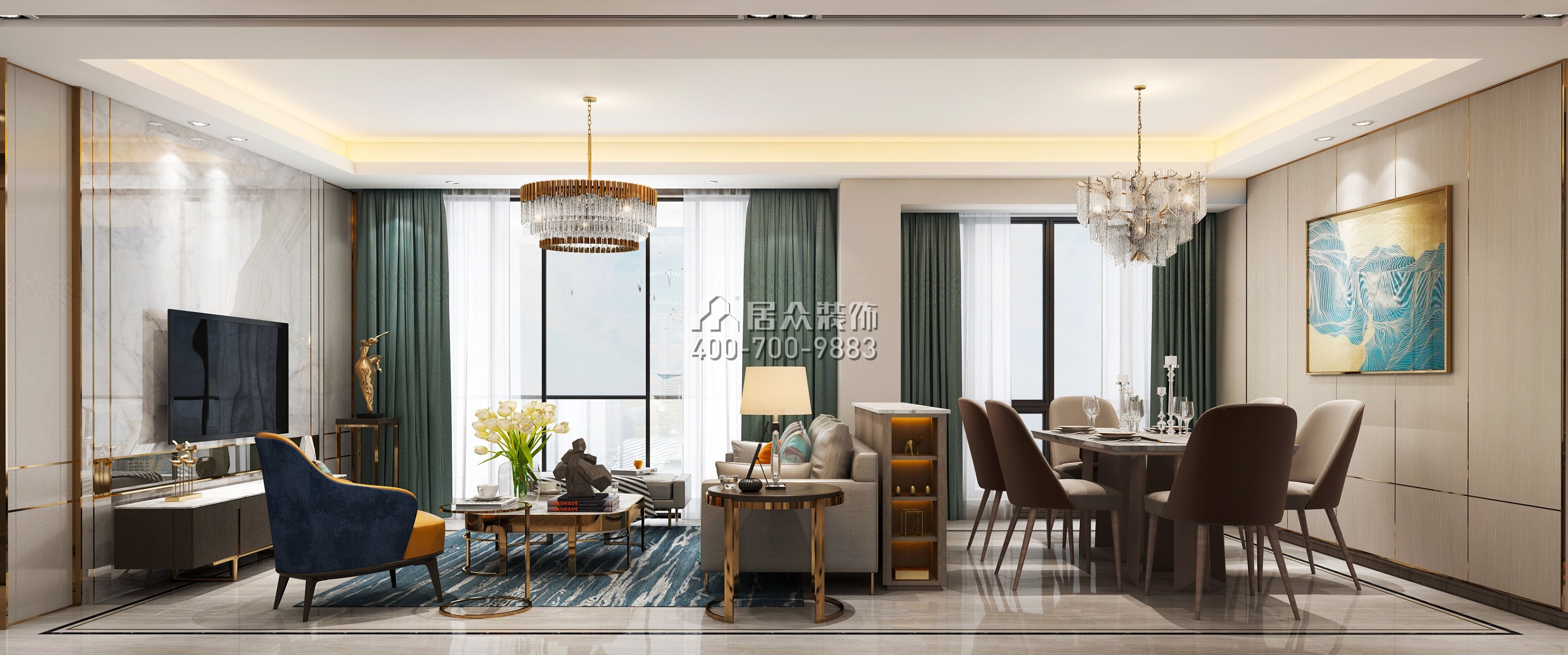 聯投東方華府二期150平方米現代簡約風格平層戶型客廳裝修效果圖
