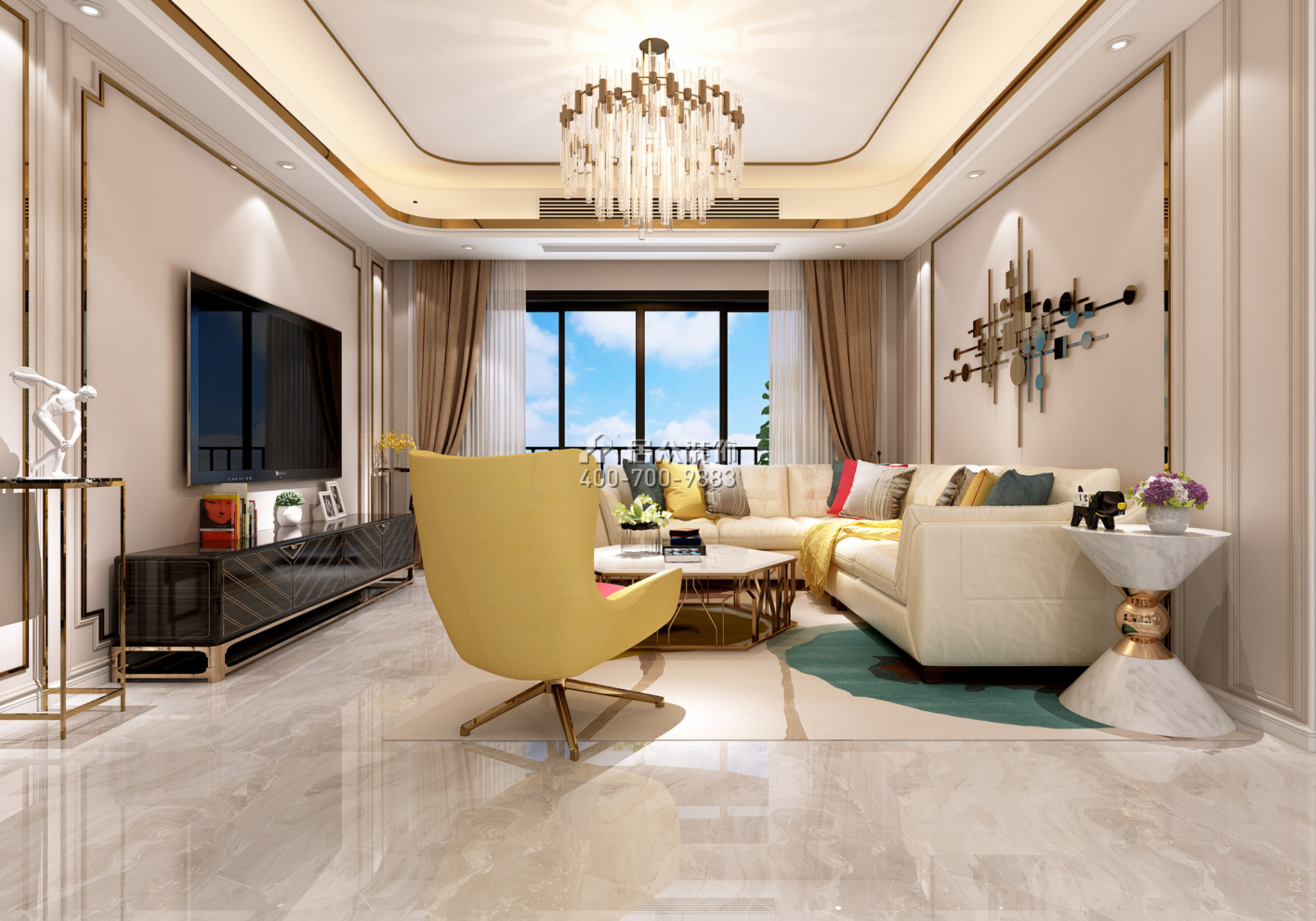 錦盛恒富得145平方米現代簡約風格平層戶型客廳裝修效果圖