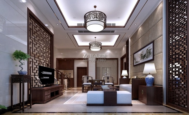 无锡碧桂园300平方米中式风格别墅户型客厅装修效果图