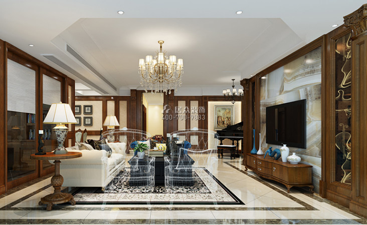 中海文华熙岸275平方米美式风格平层户型客厅装修效果图