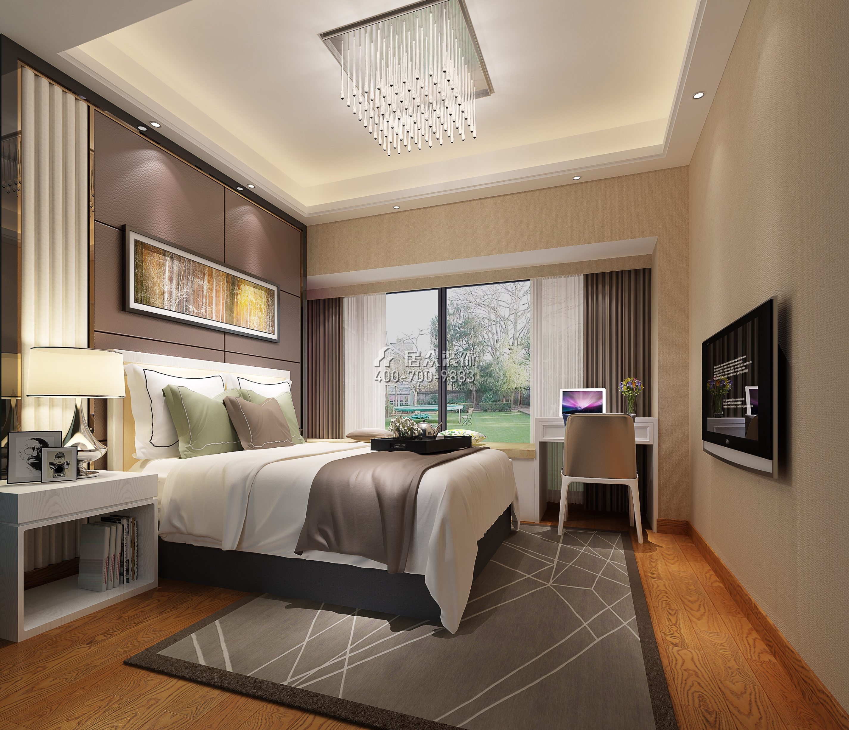港信达银信广场89平方米现代简约风格平层户型卧室装修效果图
