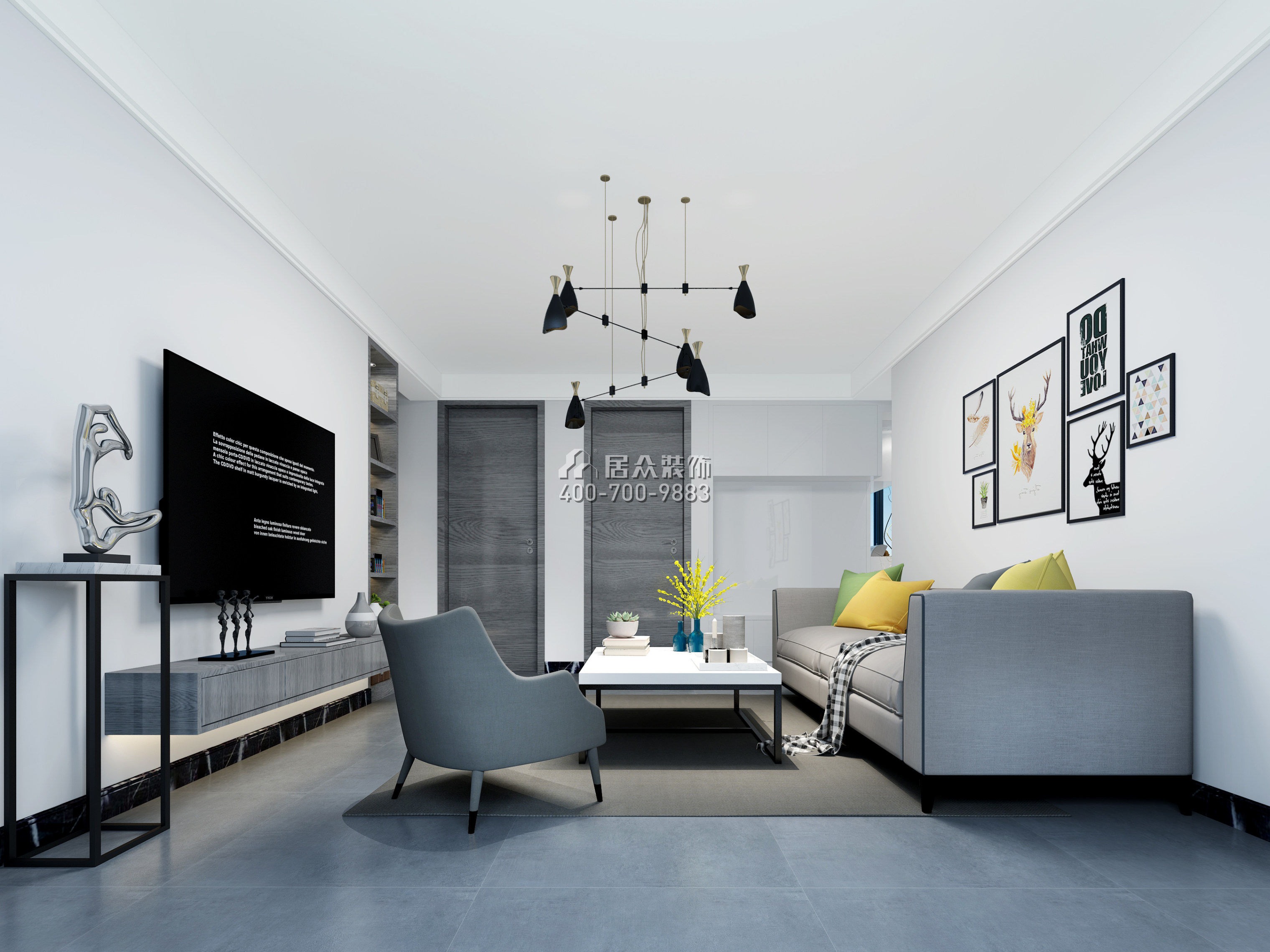 山語海89平方米現代簡約風格平層戶型客廳裝修效果圖