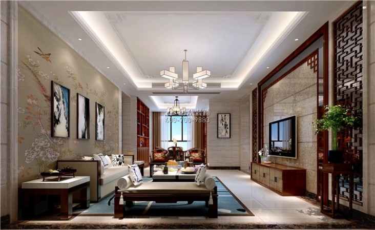 海景国际一期铭豪轩130平方米中式风格平层户型客厅装修效果图