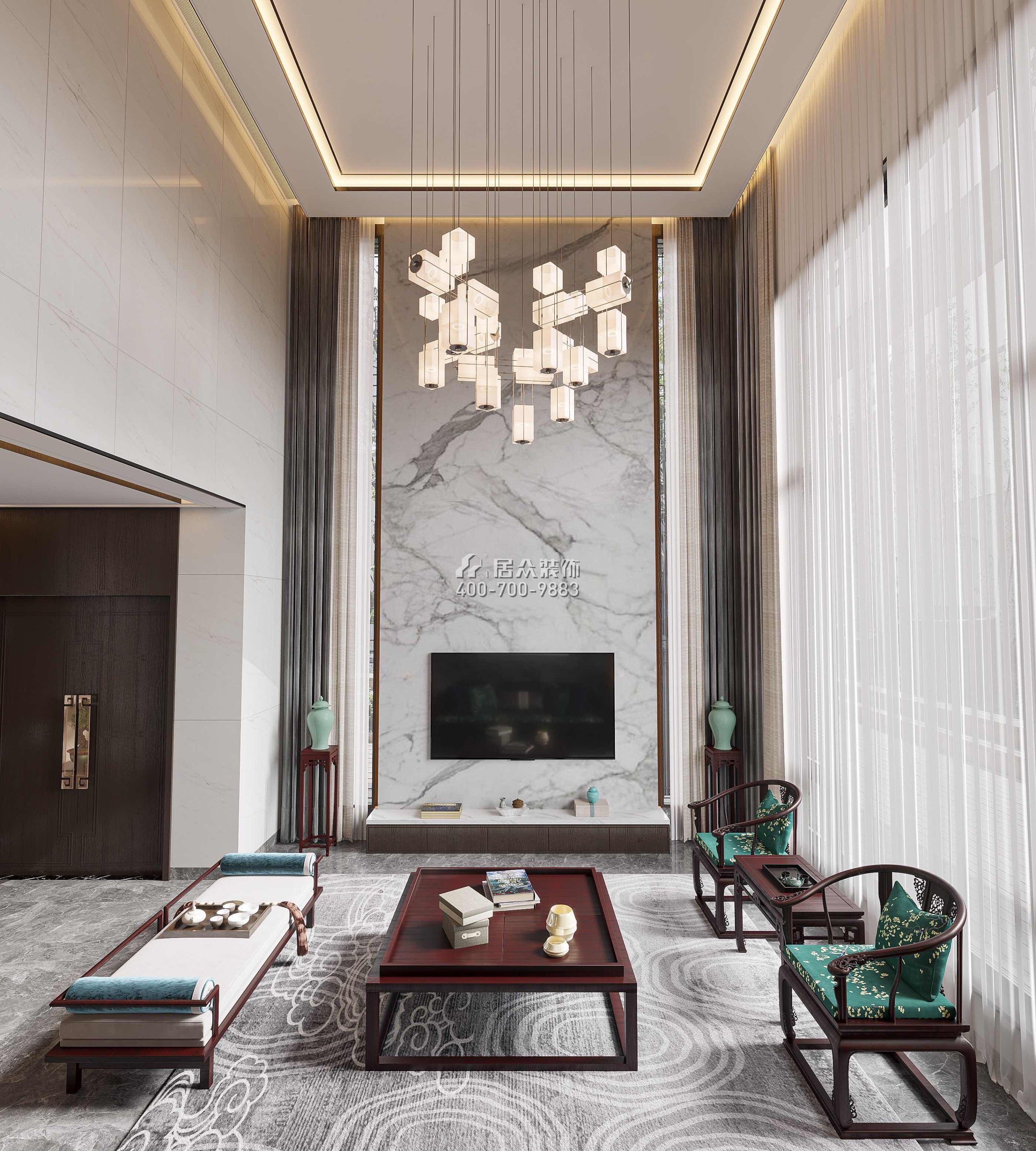 新世纪颐龙湾380平方米中式风格别墅户型客厅装修效果图