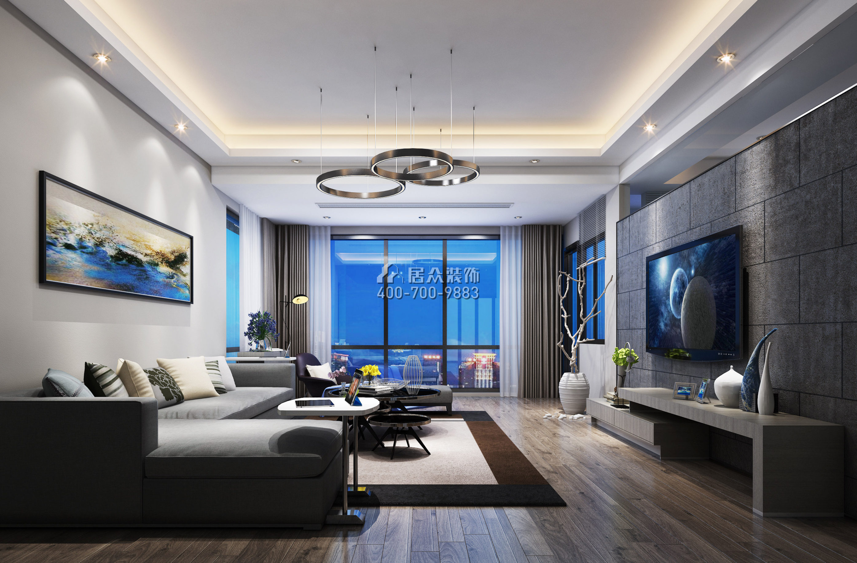 博林天瑞130平方米現代簡約風格平層戶型客廳裝修效果圖