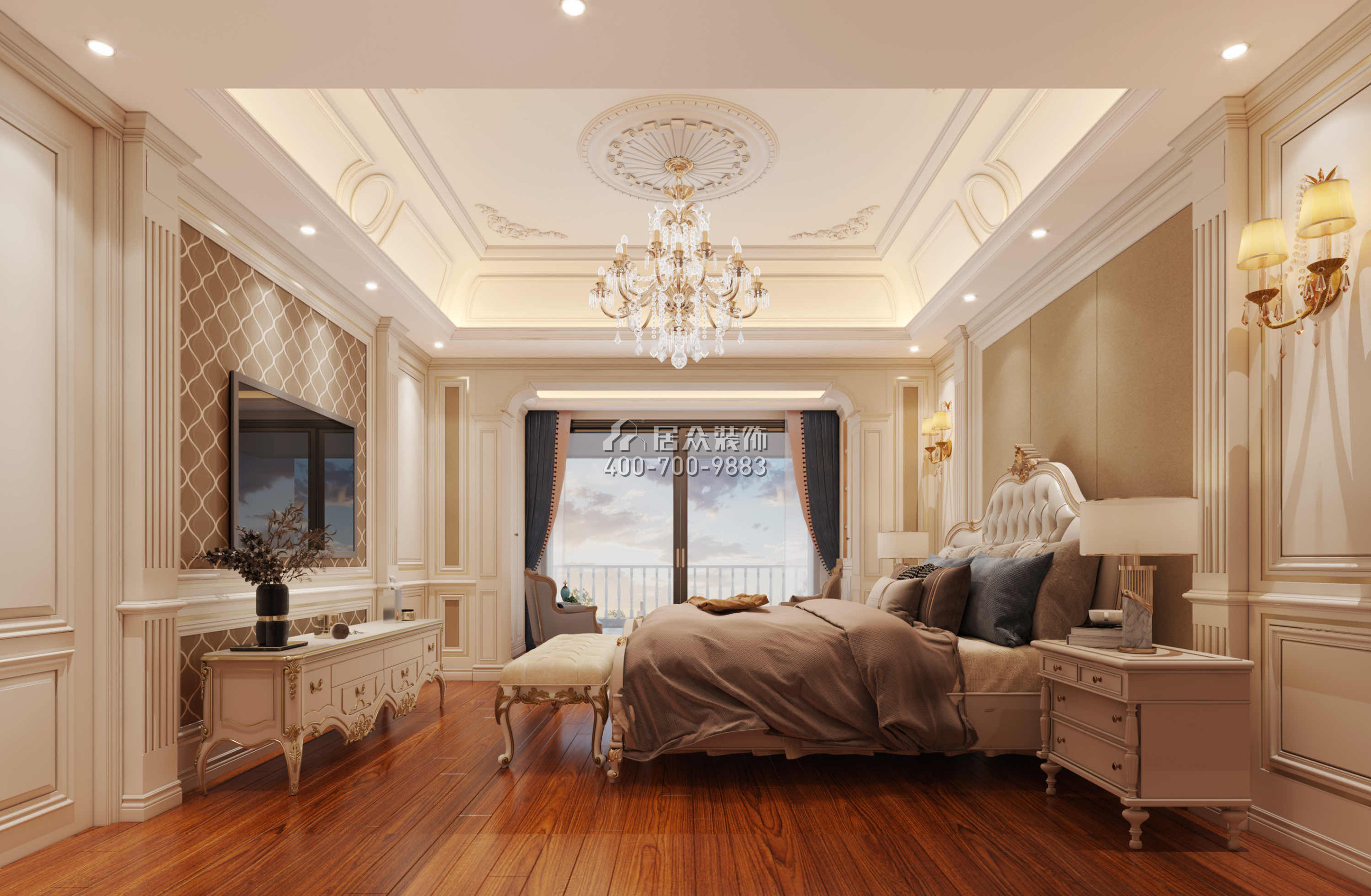 仁山智水780平方米欧式风格别墅户型卧室装修效果图