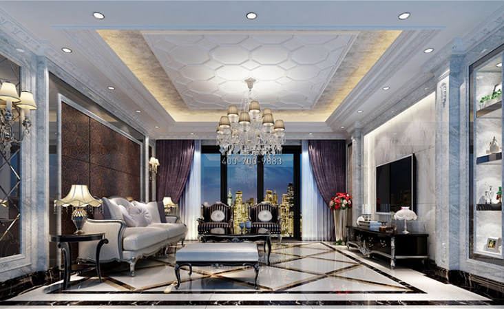 龙吟水榭160平方米新古典风格平层户型客厅装修效果图