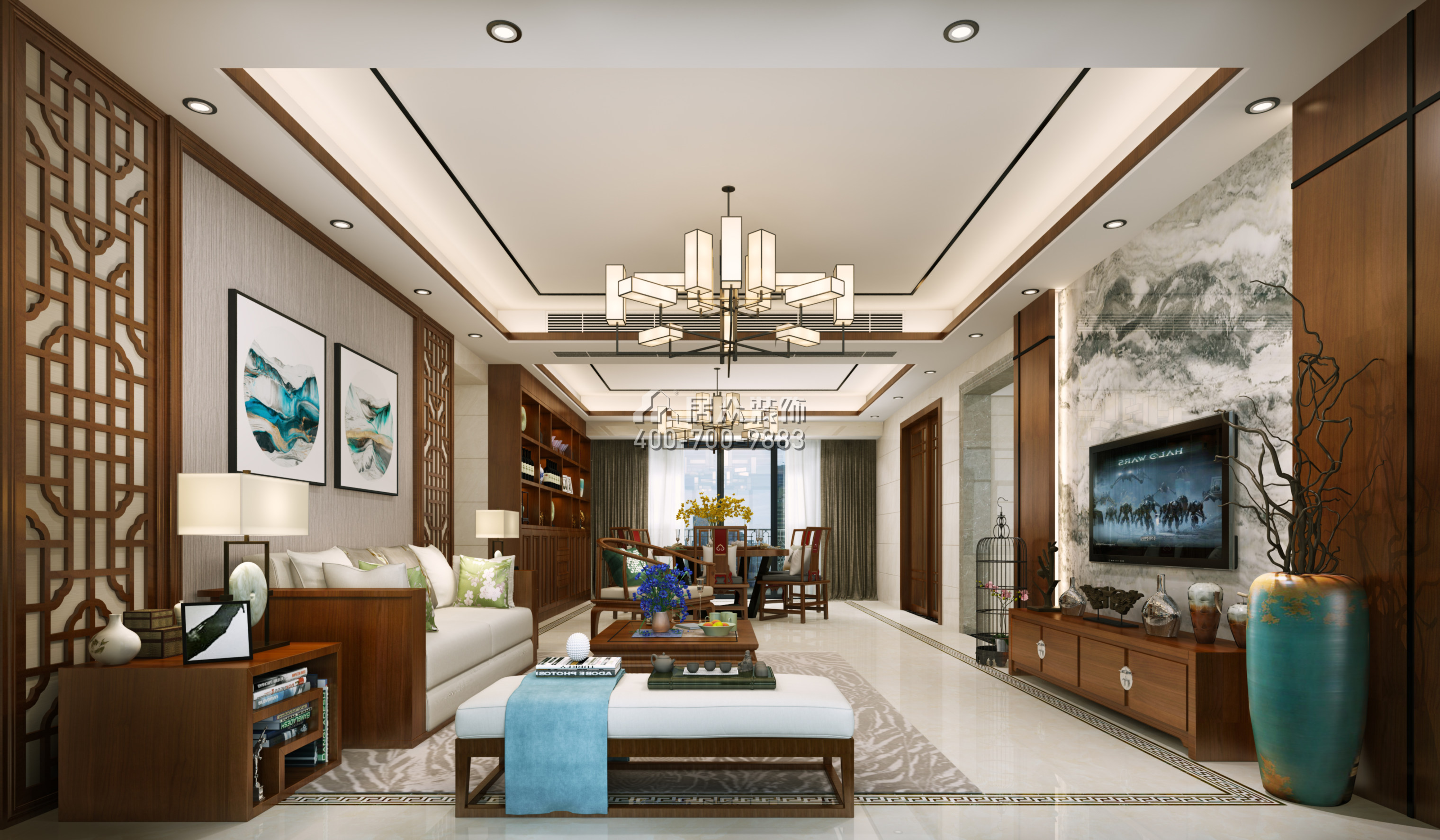 珑城半山215平方米中式风格平层户型客厅装修效果图