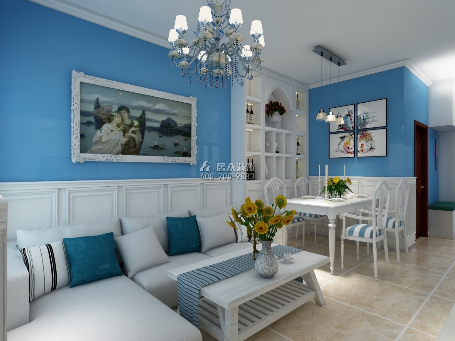 彩天怡色75平方米地中海风格平层户型客厅装修效果图