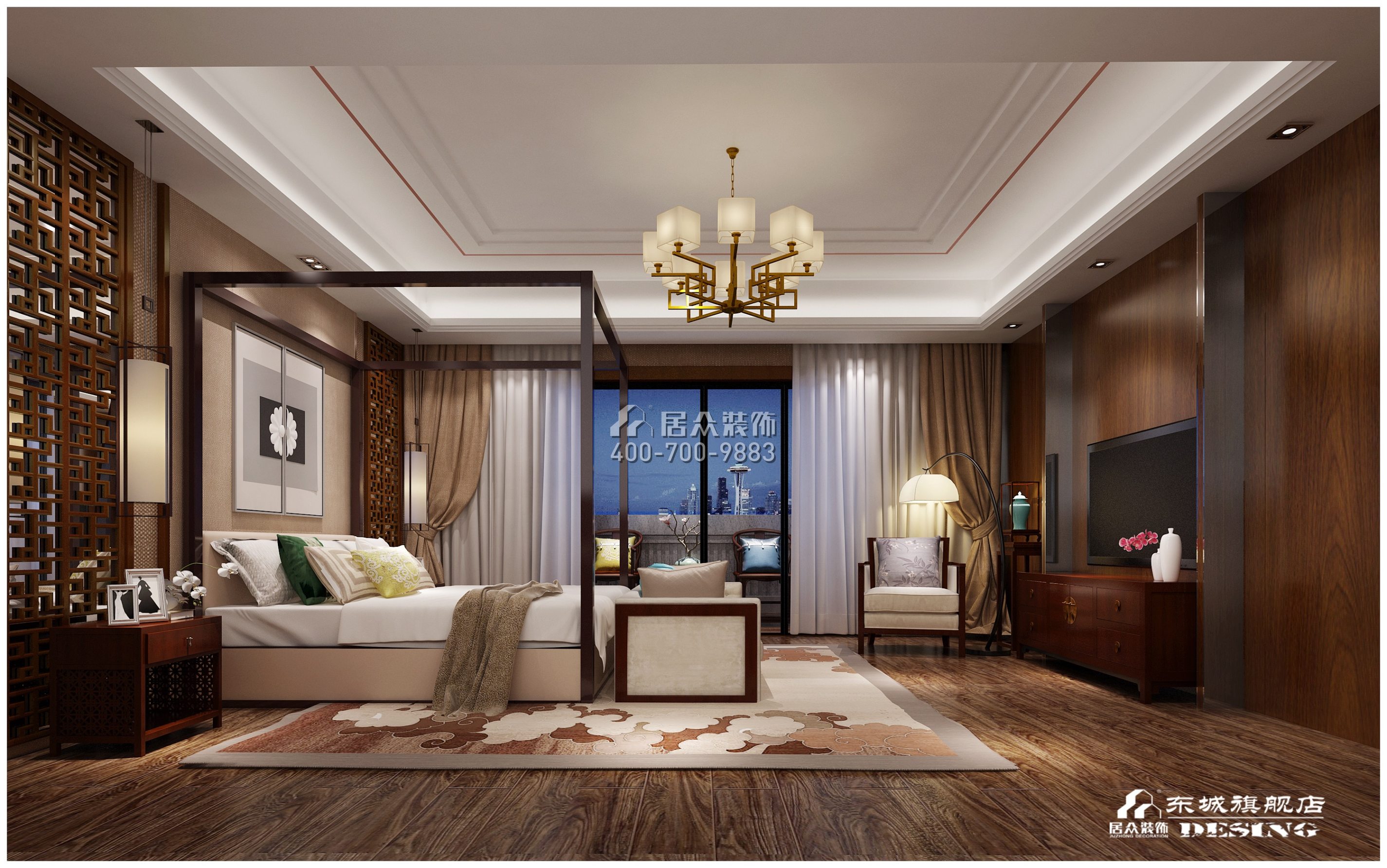 藏珑湖上国际600平方米中式风格别墅户型卧室装修效果图