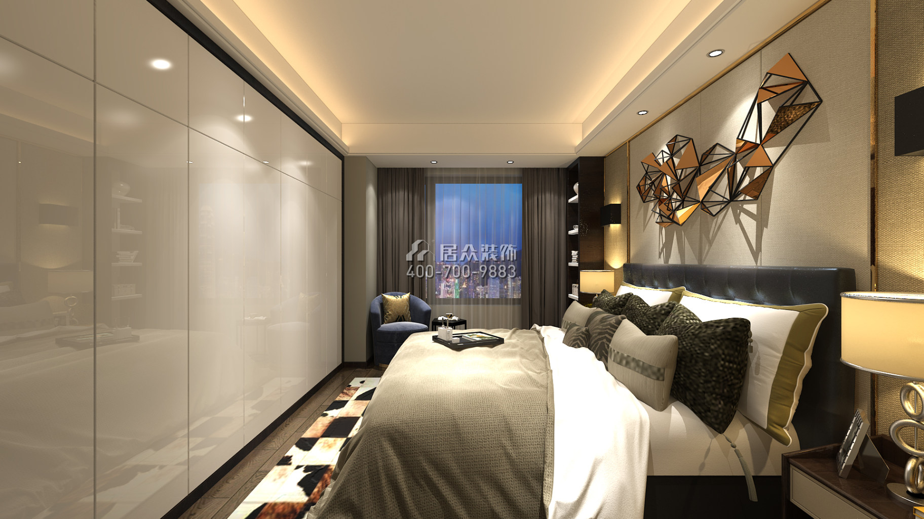 万达湖公馆117平方米现代简约风格平层户型卧室装修效果图
