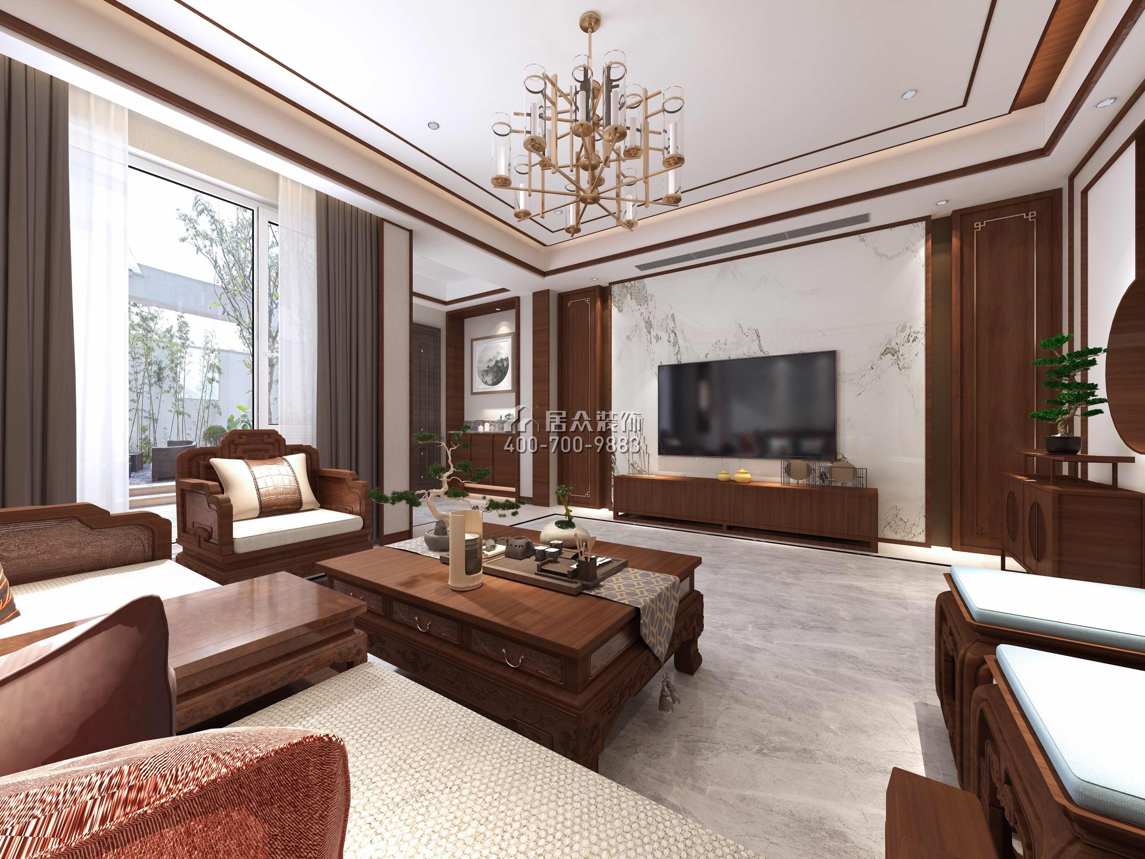 保利中央公园420平方米中式风格别墅户型客厅装修效果图