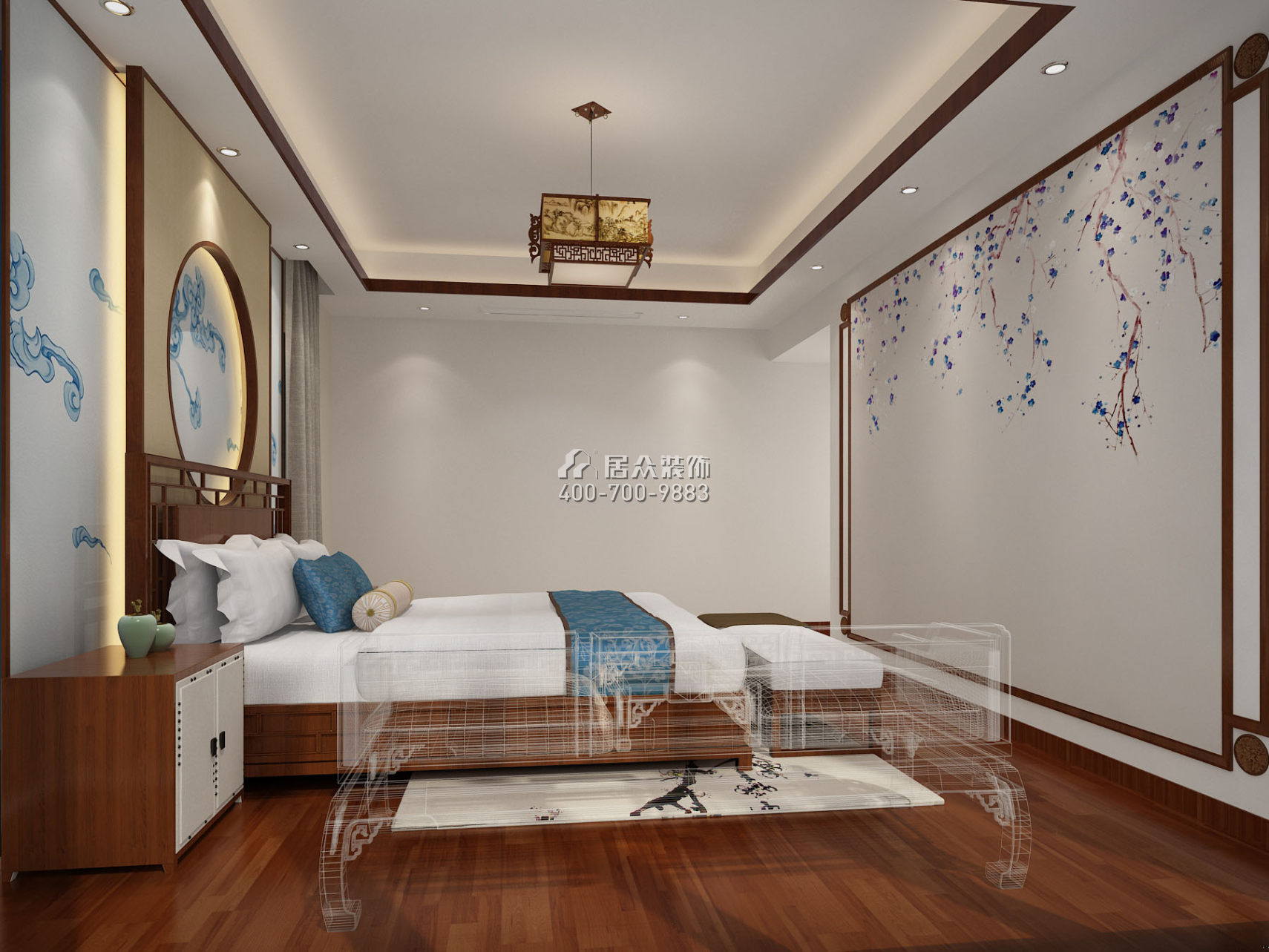 菩提园298平方米中式风格平层户型卧室装修效果图