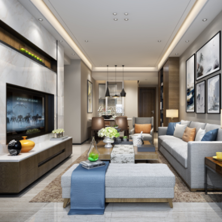 华润城一期88平方米现代简约风格平层户型客厅装修效果图