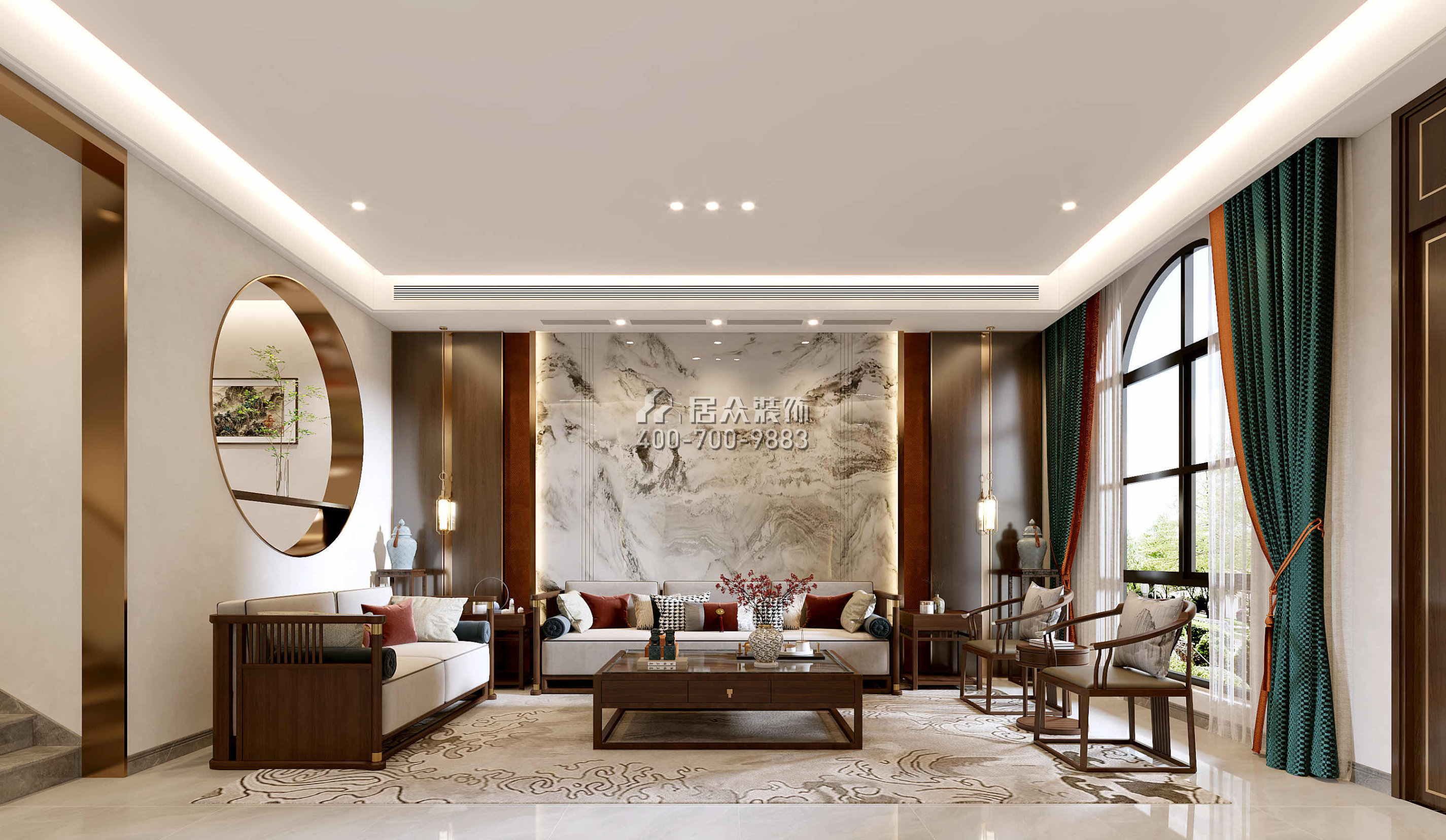 观岭高尔夫豪庭430平方米中式风格别墅户型客厅装修效果图