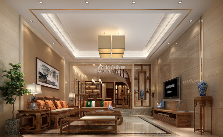 龙湖湘风原著360平方米中式风格别墅户型客厅装修效果图