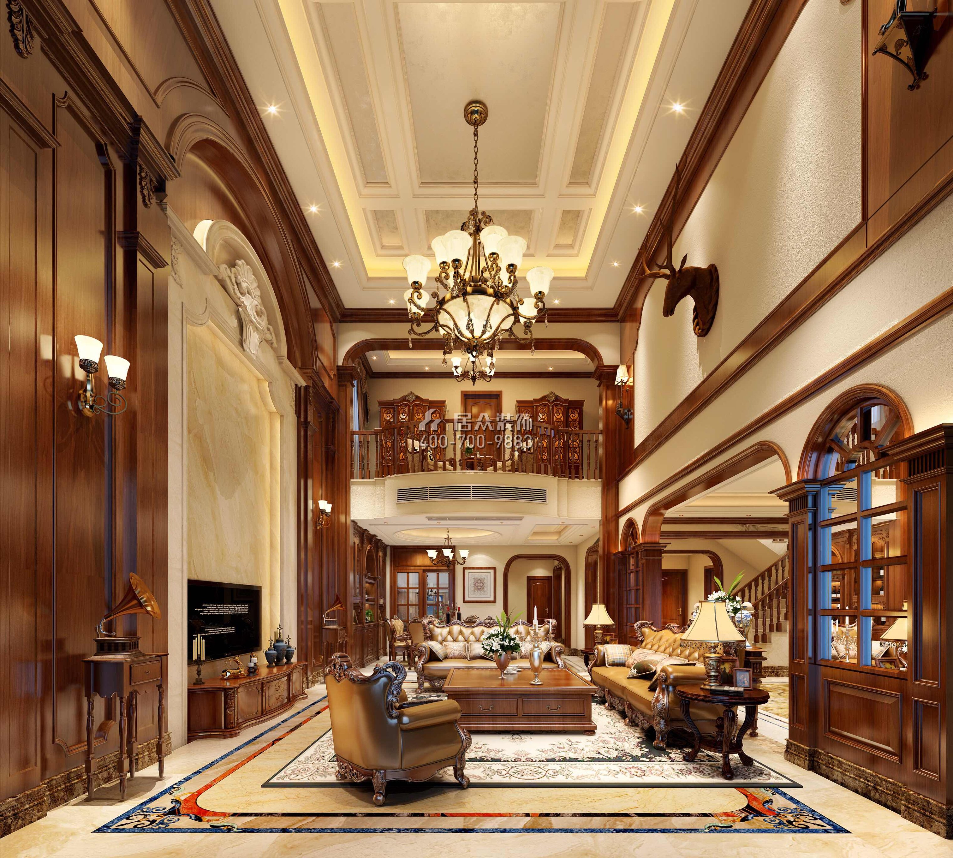 海逸豪庭399平方米美式风格别墅户型客厅装修效果图