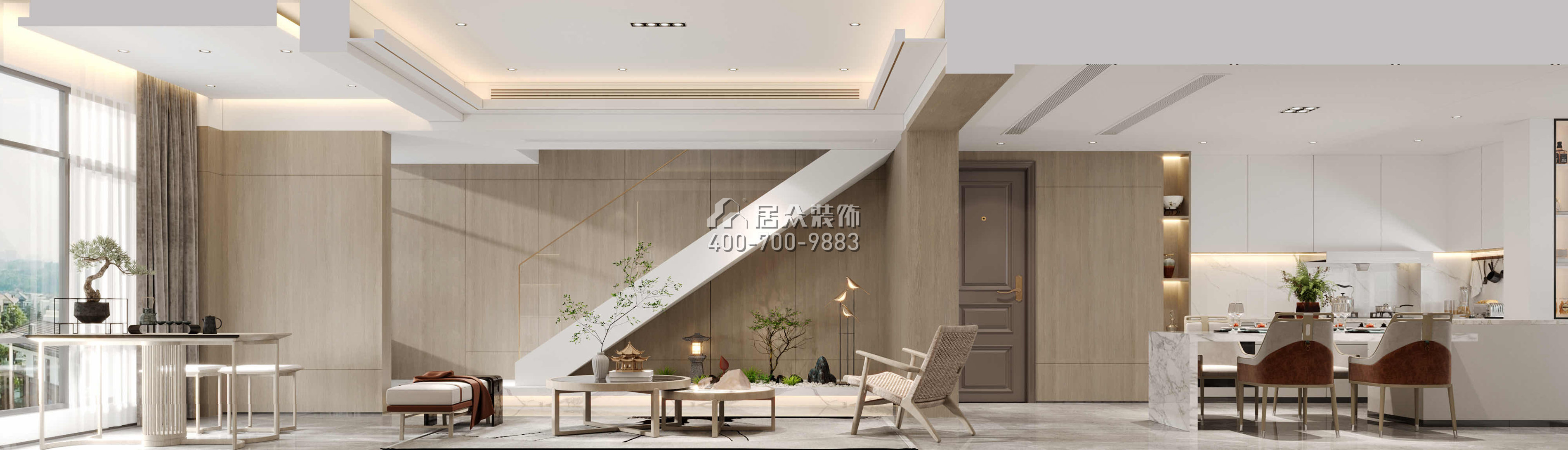 翠湖香山别苑200平方米中式风格复式户型客餐厅一体开元官网效果图