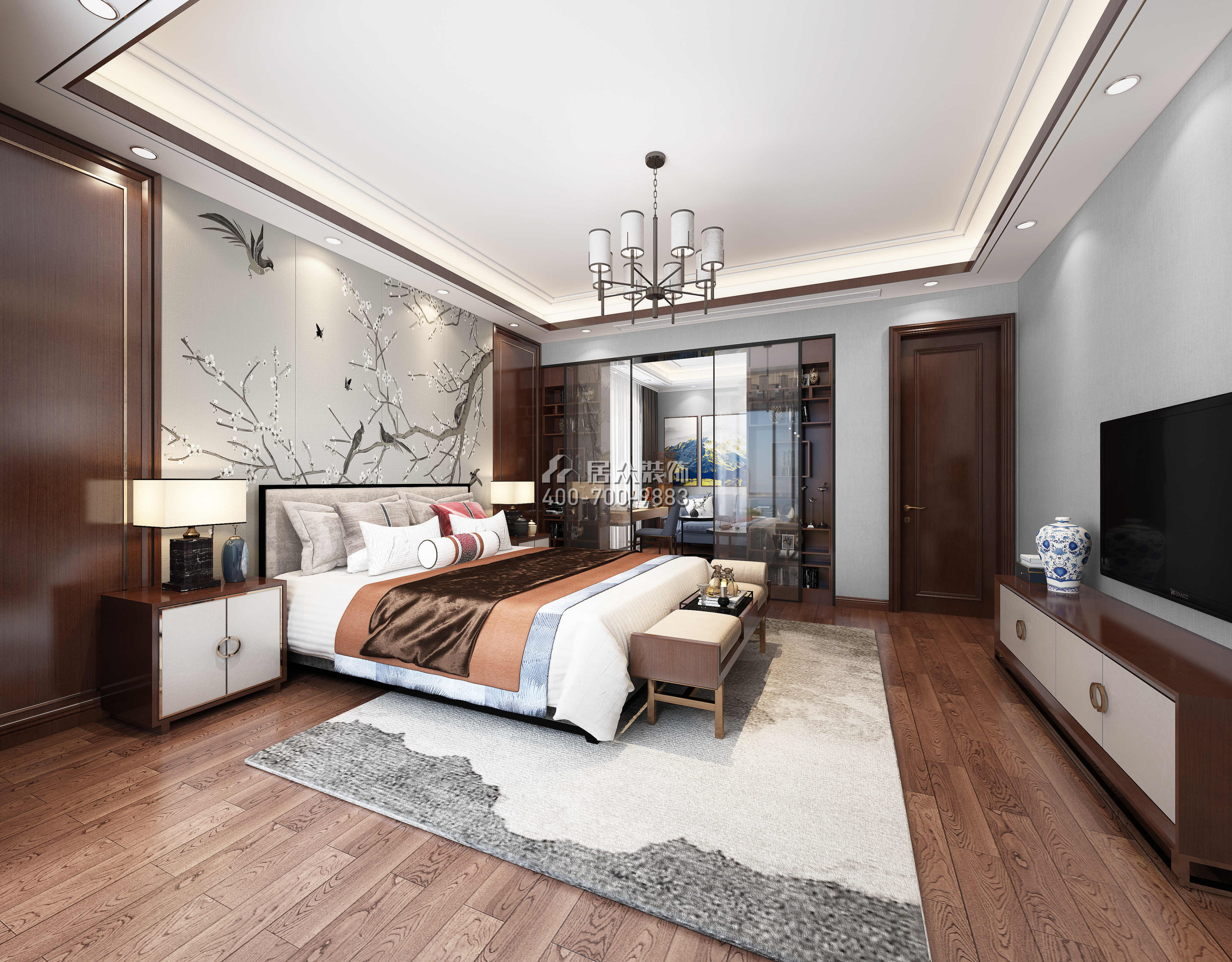 華發新城480平方米中式風格別墅戶型臥室裝修效果圖
