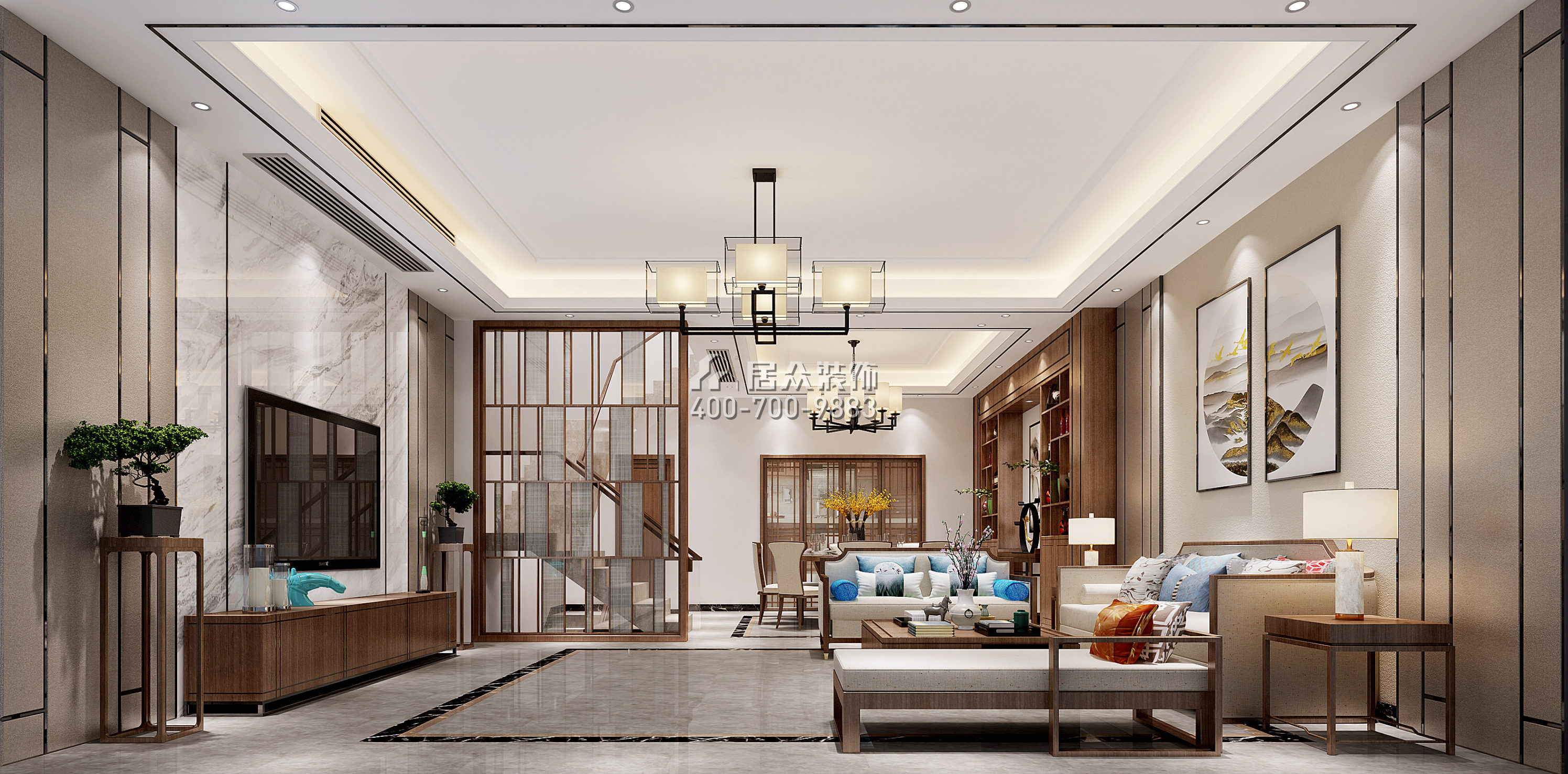 万科棠樾203平方米中式风格别墅户型客厅装修效果图
