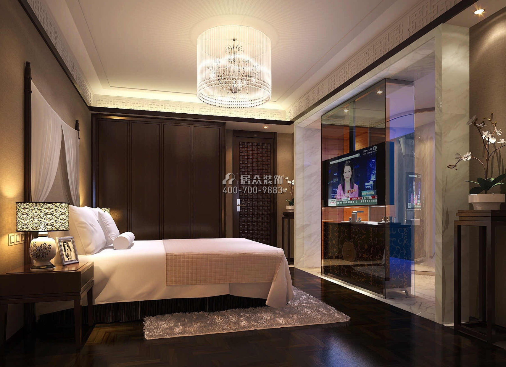 翠岭华庭120平方米中式风格平层户型卧室装修效果图