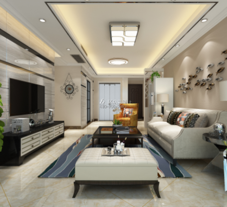 星河傳奇一期103平方米現代簡約風格平層戶型客廳裝修效果圖
