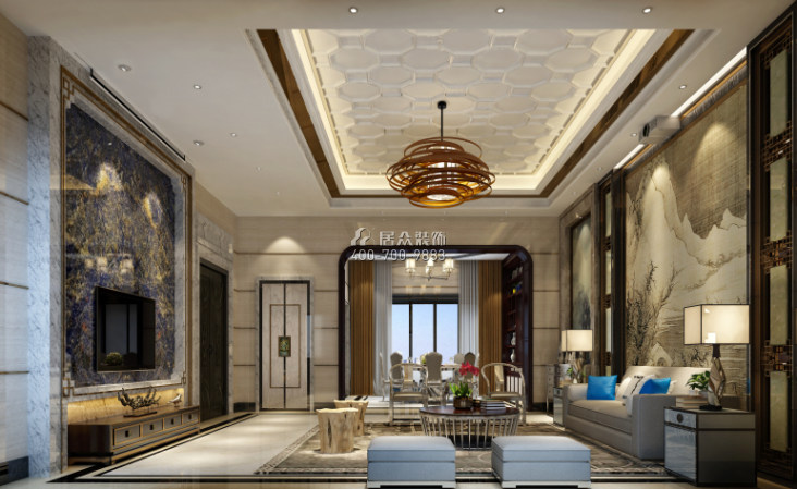 龙泉豪苑384平方米中式风格别墅户型客厅装修效果图