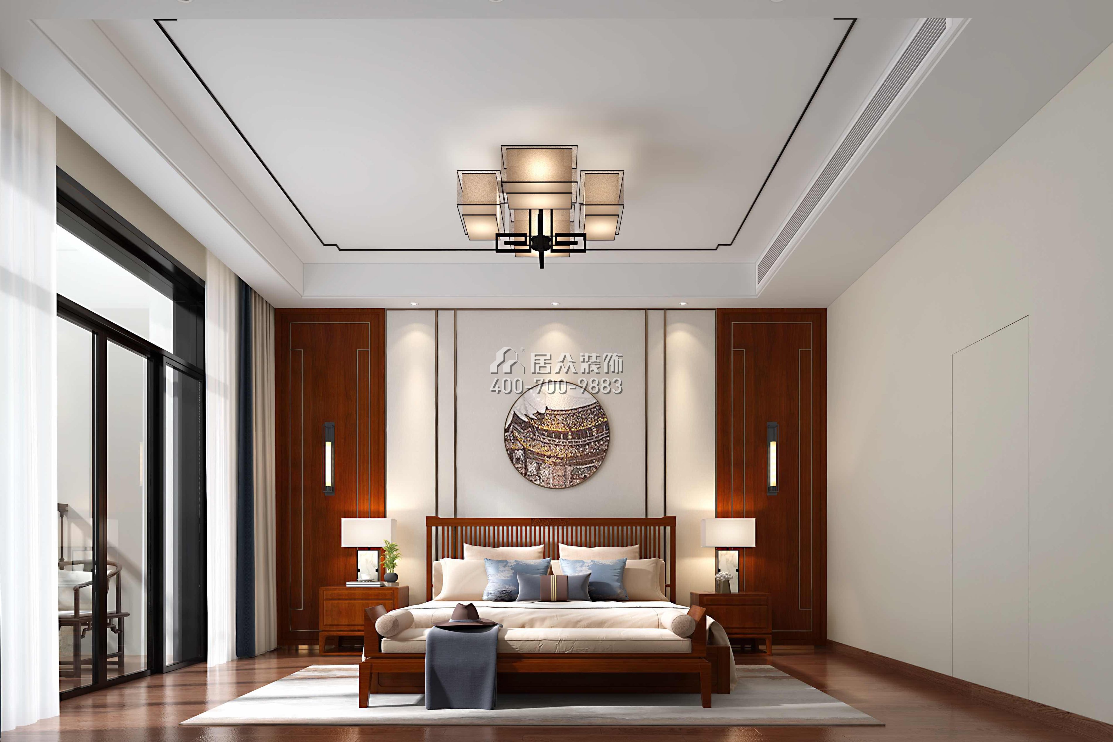 雅居乐白鹭湖300平方米中式风格平层户型卧室装修效果图