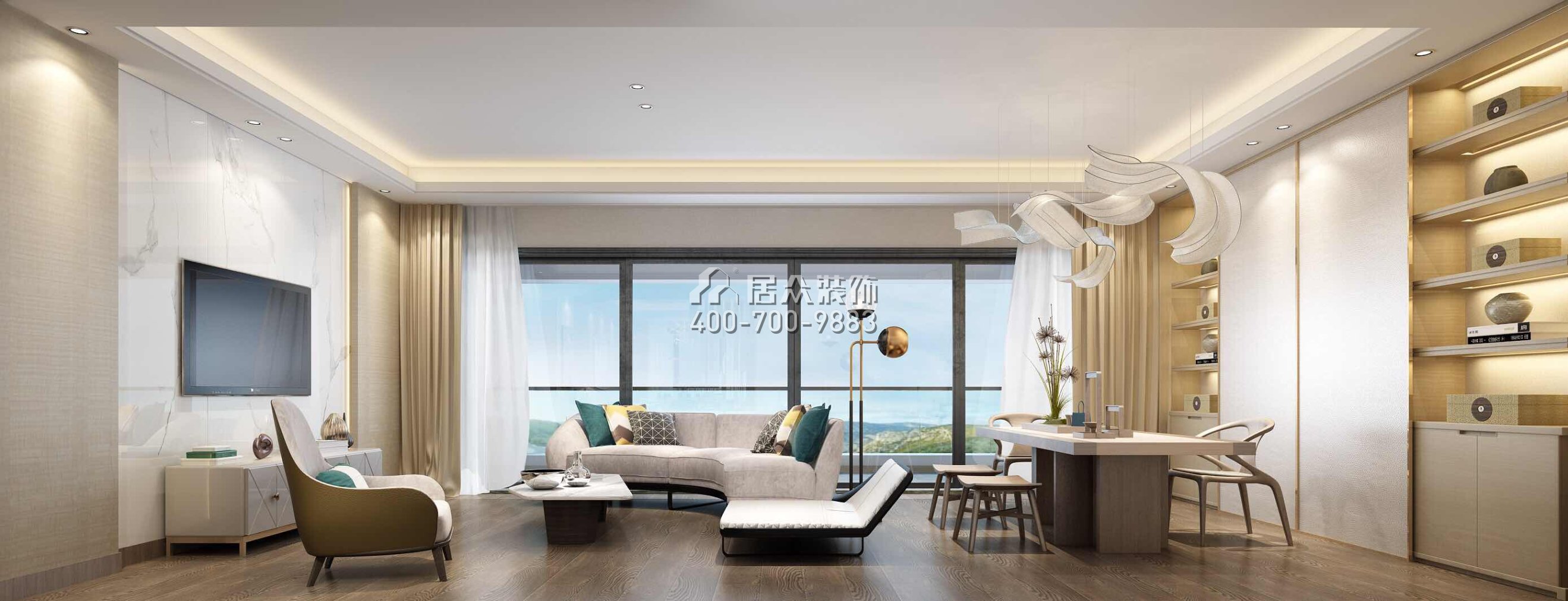 银湖蓝山230平方米现代简约风格平层户型客厅装修效果图
