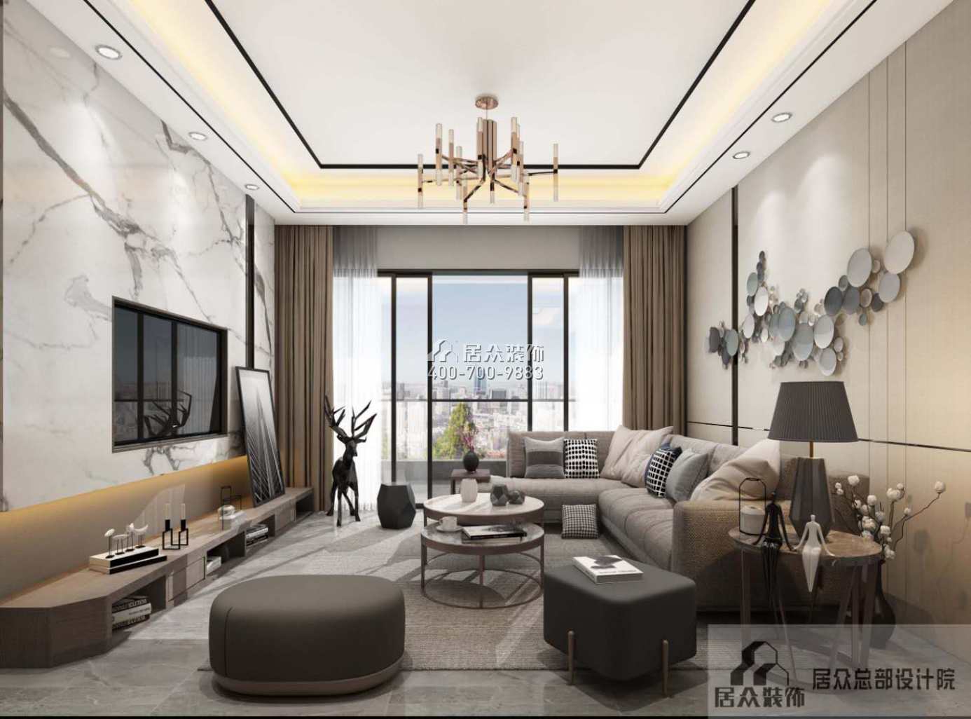 銀湖藍山潤園二期120平方米現代簡約風格平層戶型客廳裝修效果圖