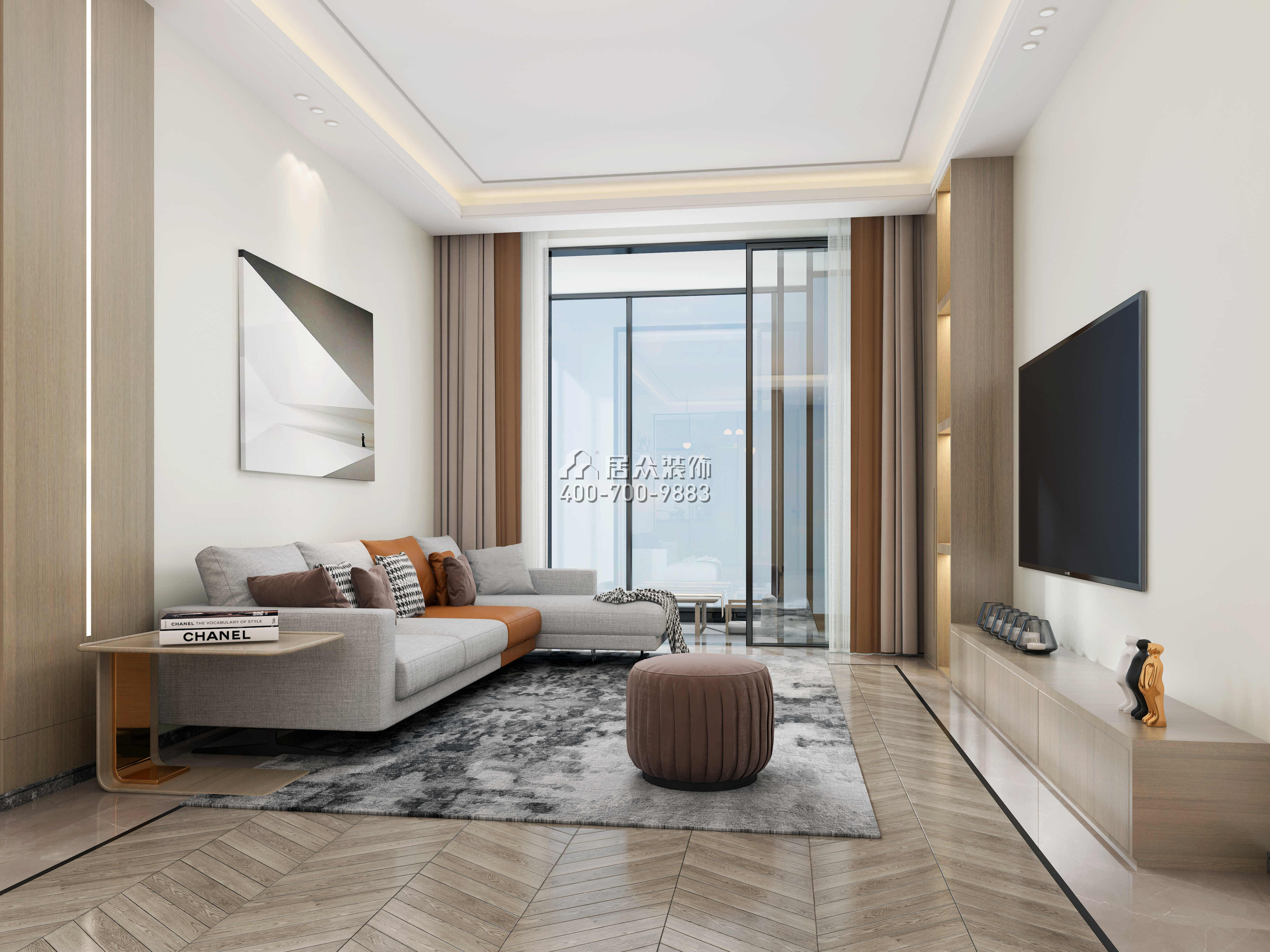 新世纪颐龙湾120平方米现代简约风格平层户型客厅kok电竞平台效果图